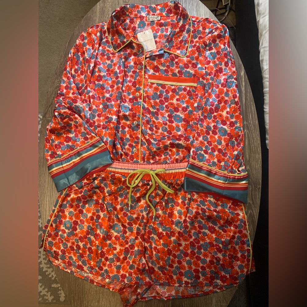 NWT Intimately Free People Two-Piece Pajama Set in Poppy Combo Sz. Small